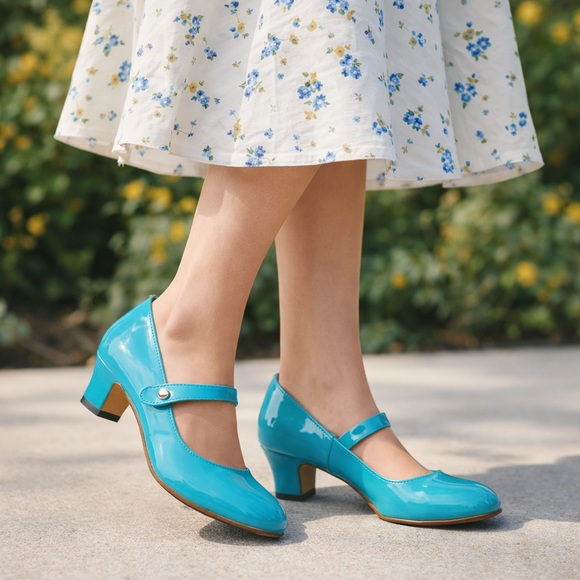 mari mari Shoes - Mari Mari Turquoise Patent Mary Jane Heels | 2” Heel Vintage-Inspired EU 39
